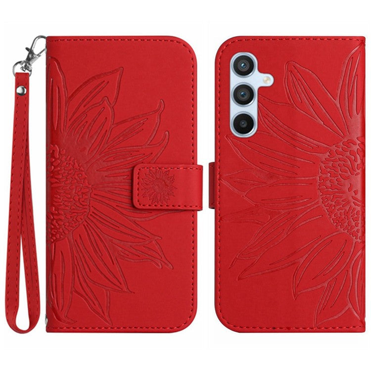 HT04 For Samsung Galaxy M35 5G Case Sunflower Leather Wallet Phone Cover - Red