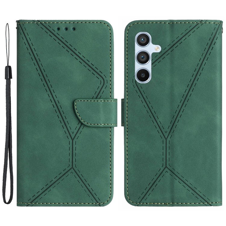 HT05 For Samsung Galaxy M35 5G Case Skin-Touch Lines PU Leather Phone Cover - Green