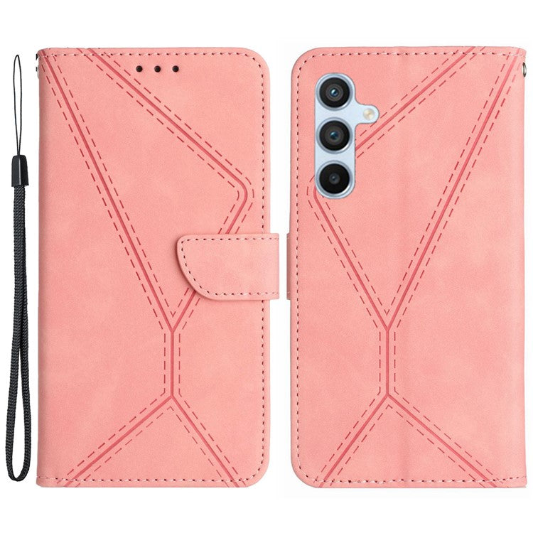 HT05 For Samsung Galaxy M35 5G Case Skin-touch Lines PU Leather Phone Cover - Pink