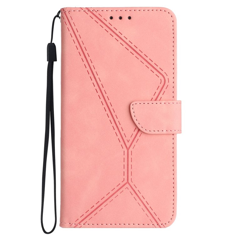 HT05 For Samsung Galaxy M35 5G Case Skin-touch Lines PU Leather Phone Cover - Pink