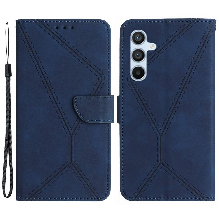 HT05 For Samsung Galaxy M35 5G Case Skin-touch Lines PU Leather Phone Cover - Blue