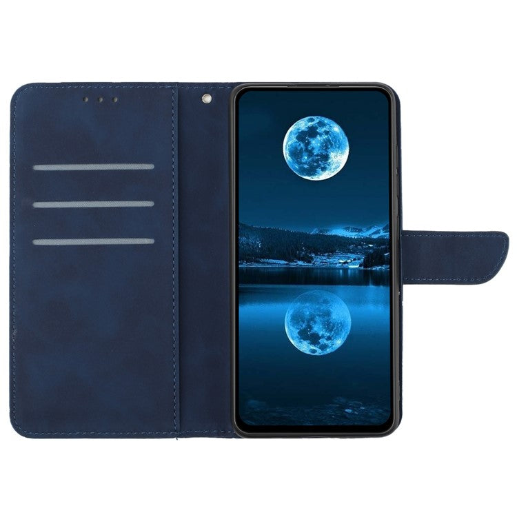 HT05 For Samsung Galaxy M35 5G Case Skin-touch Lines PU Leather Phone Cover - Blue