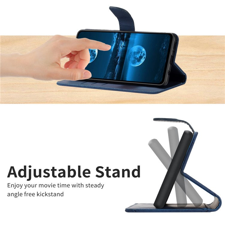 HT05 For Samsung Galaxy M35 5G Case Skin-touch Lines PU Leather Phone Cover - Blue