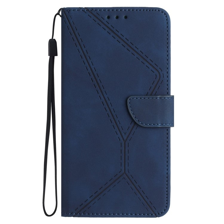 HT05 For Samsung Galaxy M35 5G Case Skin-touch Lines PU Leather Phone Cover - Blue