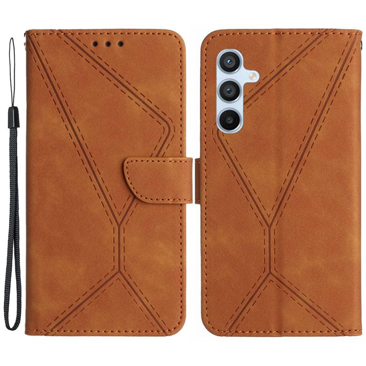 HT05 For Samsung Galaxy M35 5G Case Skin-touch Lines PU Leather Phone Cover - Brown