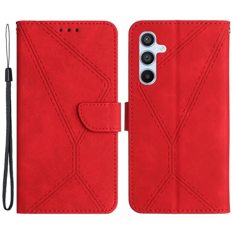 HT05 For Samsung Galaxy M35 5G Case Skin-touch Lines PU Leather Phone Cover - Red