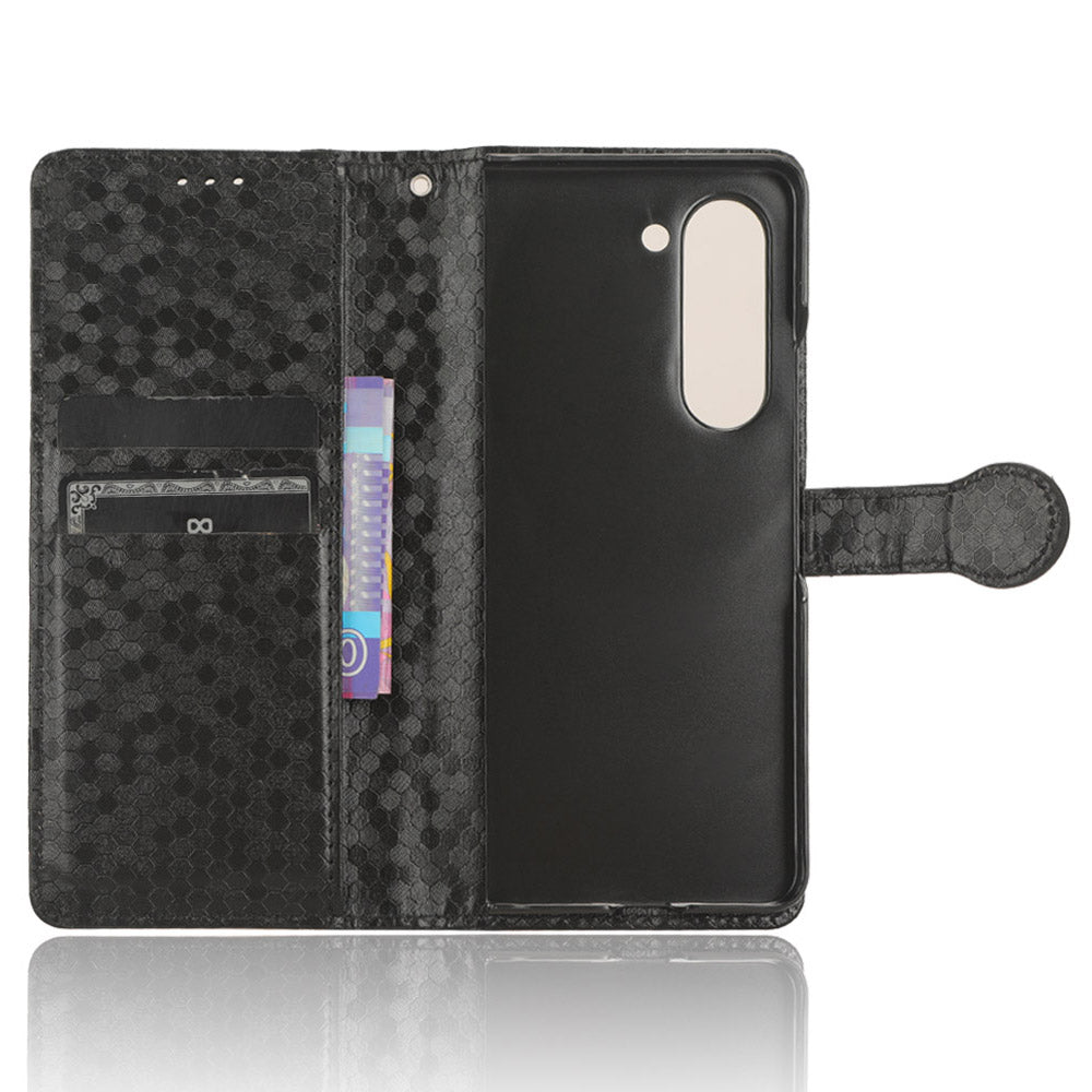 For Samsung Galaxy Z Fold6 5G Wallet Case Dot Pattern PU Leather Phone Cover - Black