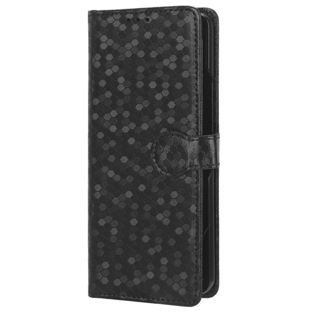 For Samsung Galaxy Z Fold6 5G Wallet Case Dot Pattern PU Leather Phone Cover - Black