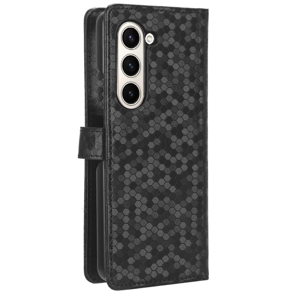 For Samsung Galaxy Z Fold6 5G Wallet Case Dot Pattern PU Leather Phone Cover - Black