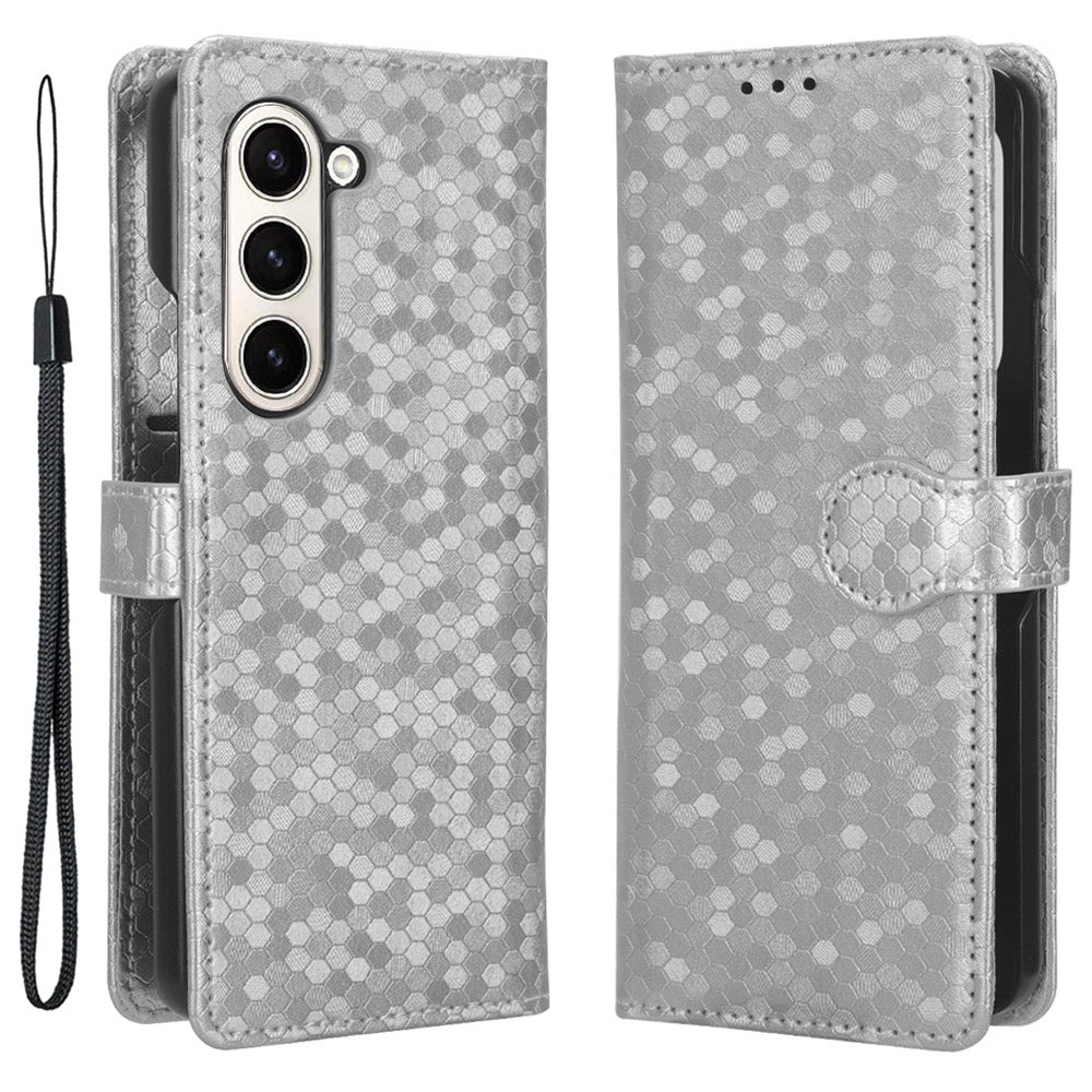 For Samsung Galaxy Z Fold6 5G Wallet Case Dot Pattern PU Leather Phone Cover - Silver