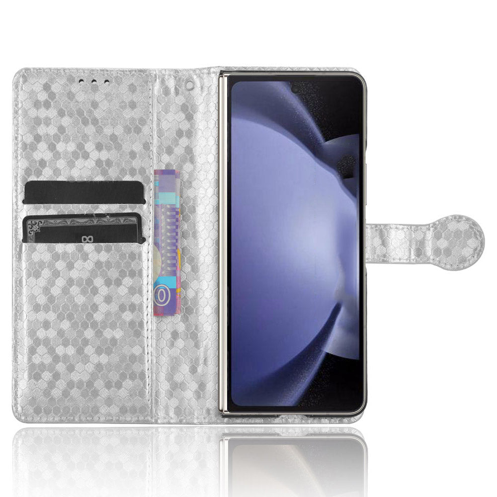 For Samsung Galaxy Z Fold6 5G Wallet Case Dot Pattern PU Leather Phone Cover - Silver