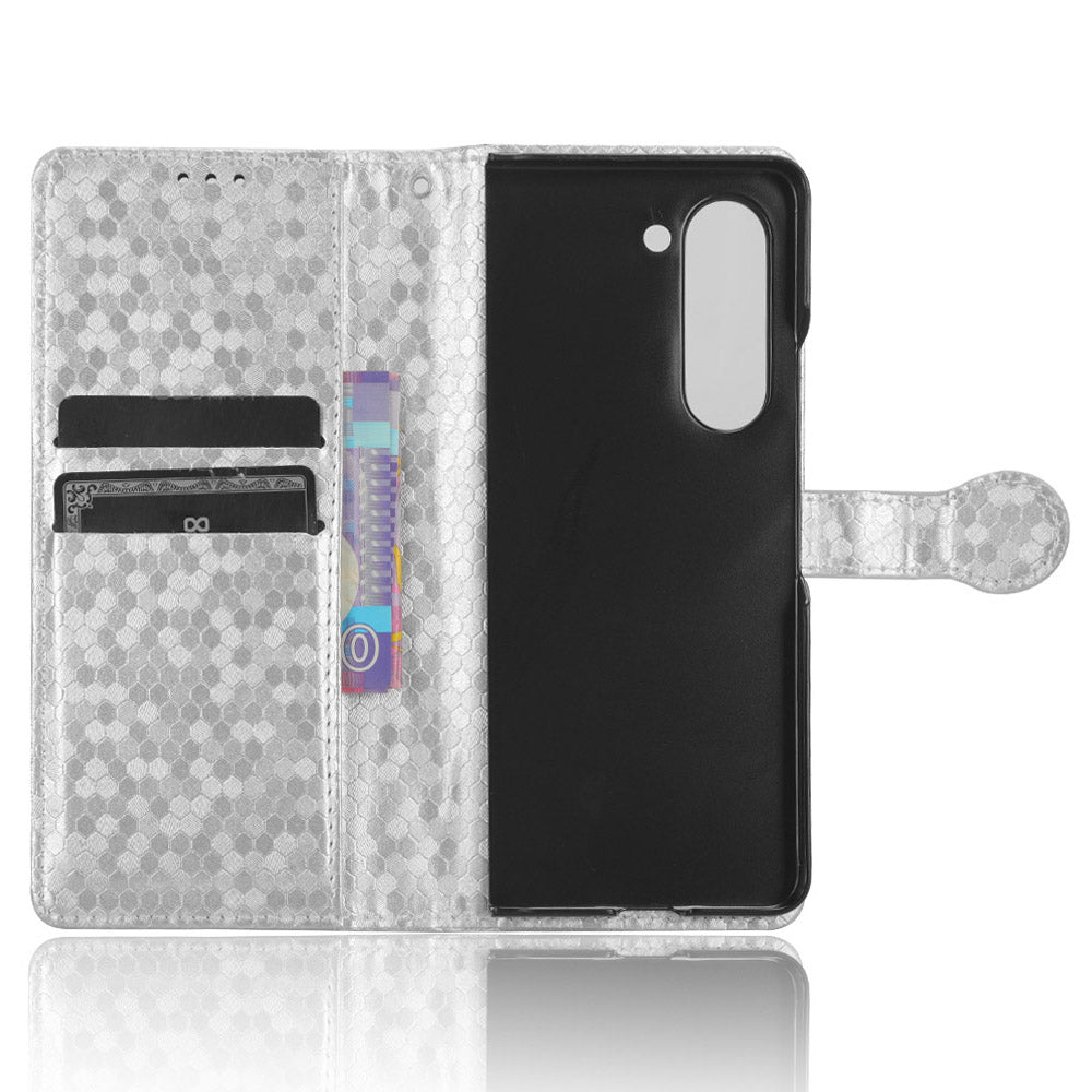 For Samsung Galaxy Z Fold6 5G Wallet Case Dot Pattern PU Leather Phone Cover - Silver