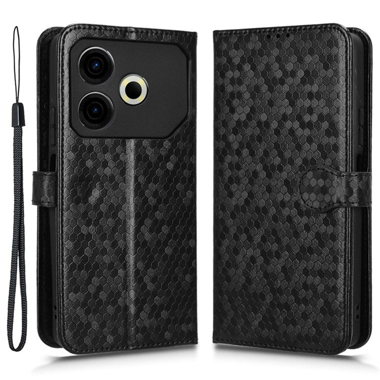 For TECNO Pova 6 Neo Case PU Leather Wallet Phone Cover with Dot Pattern Imprint - Black
