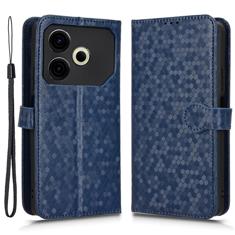 For TECNO Pova 6 Neo Case PU Leather Wallet Phone Cover with Dot Pattern Imprint - Dark Blue