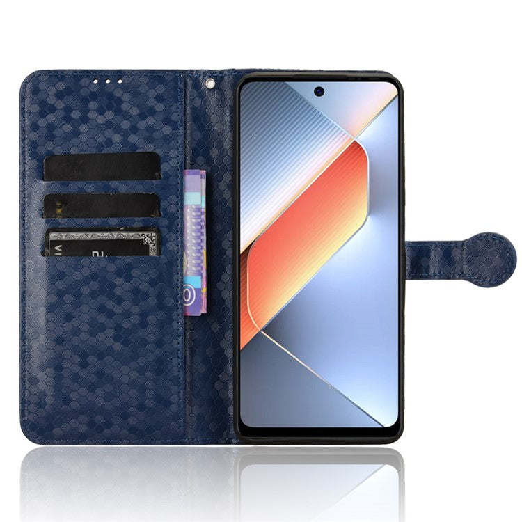 For TECNO Pova 6 Neo Case PU Leather Wallet Phone Cover with Dot Pattern Imprint - Dark Blue