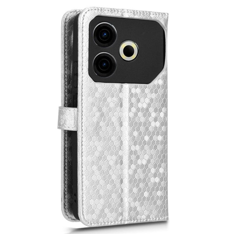 For TECNO Pova 6 Neo Case PU Leather Wallet Phone Cover with Dot Pattern Imprint - Silver