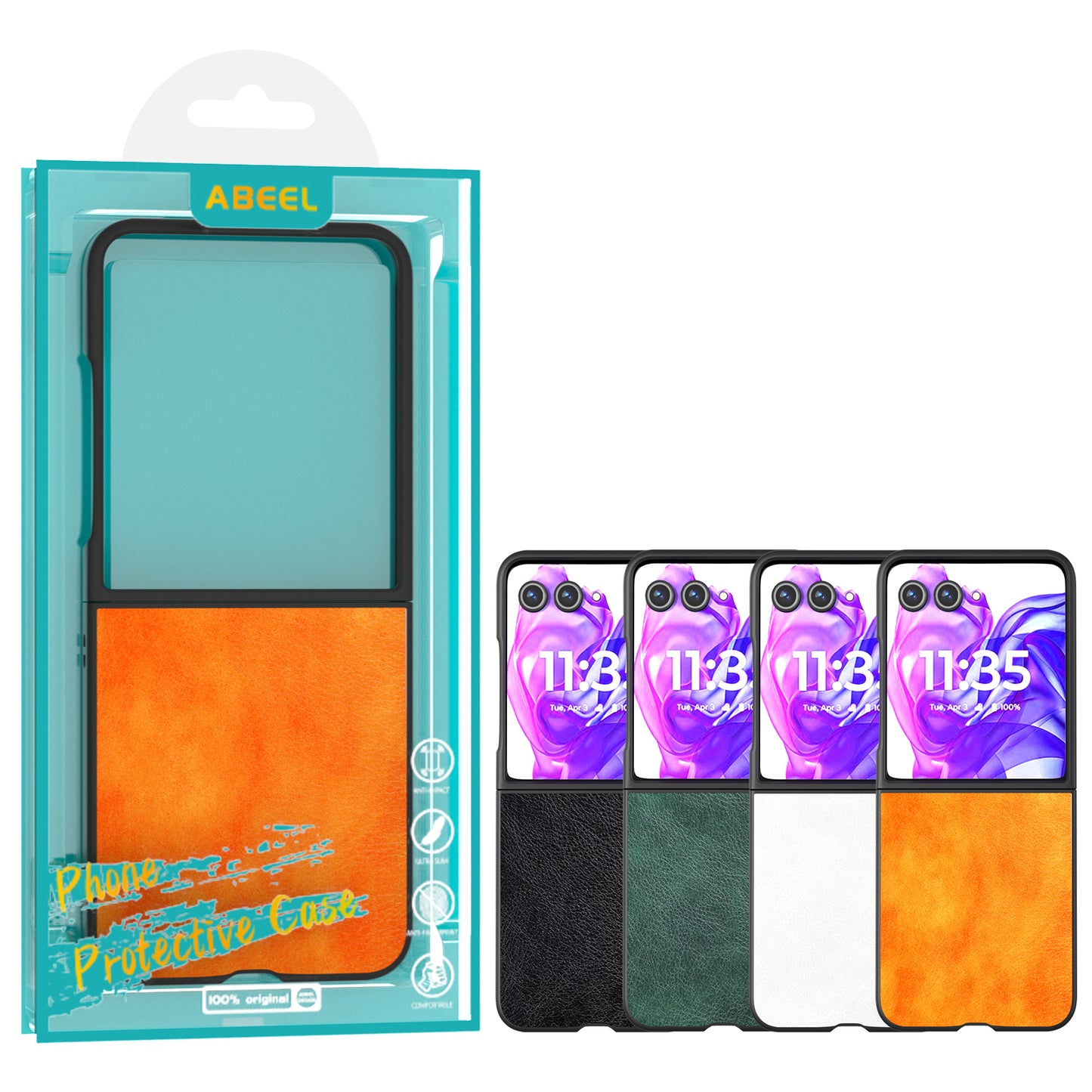 ABEEL For Motorola Razr 50 Ultra 5G Case Litchi Texture PU Leather+PC Phone Cover - Orange