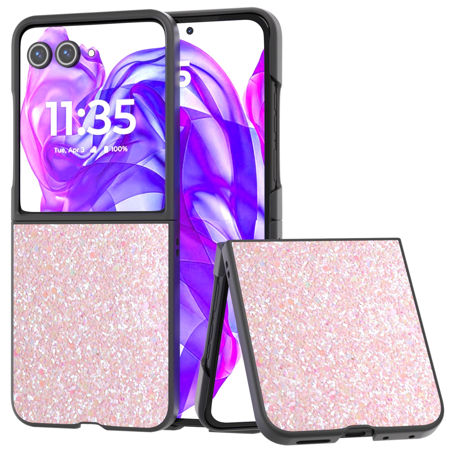 ABEEL For Motorola Razr 50 Ultra 5G Case Glitter PU Covered PC Phone Shell - Pink