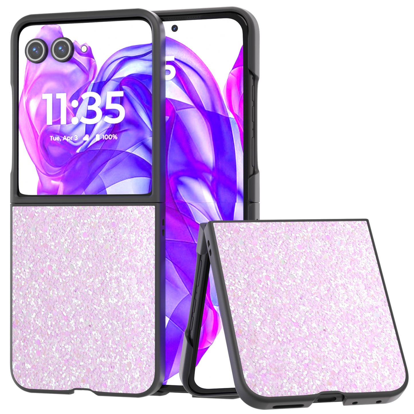 ABEEL For Motorola Razr 50 Ultra 5G Case Glitter PU Covered PC Phone Shell - Light Pink