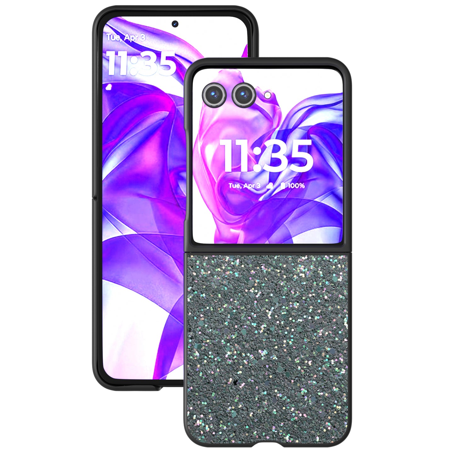 ABEEL For Motorola Razr 50 Ultra 5G Case Glitter PU Covered PC Phone Shell - Rock Green