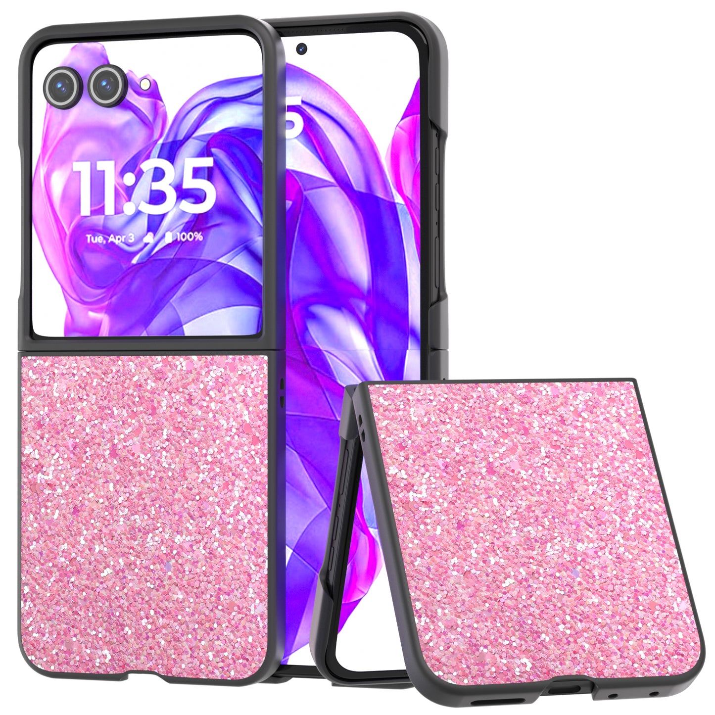 ABEEL For Motorola Razr 50 Ultra 5G Case Glitter PU Covered PC Phone Shell - Deep Pink