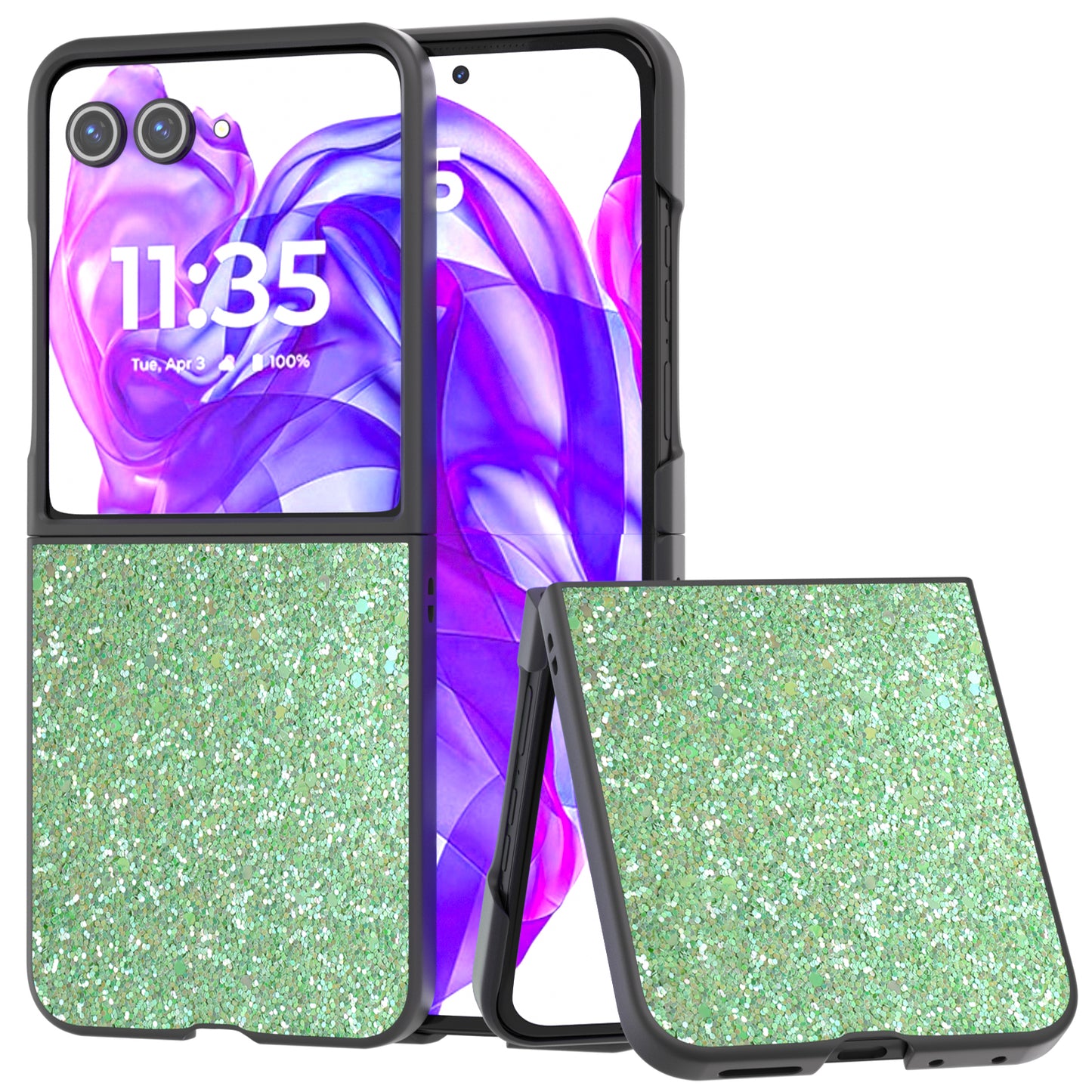 ABEEL For Motorola Razr 50 Ultra 5G Case Glitter PU Covered PC Phone Shell - Lawn Green