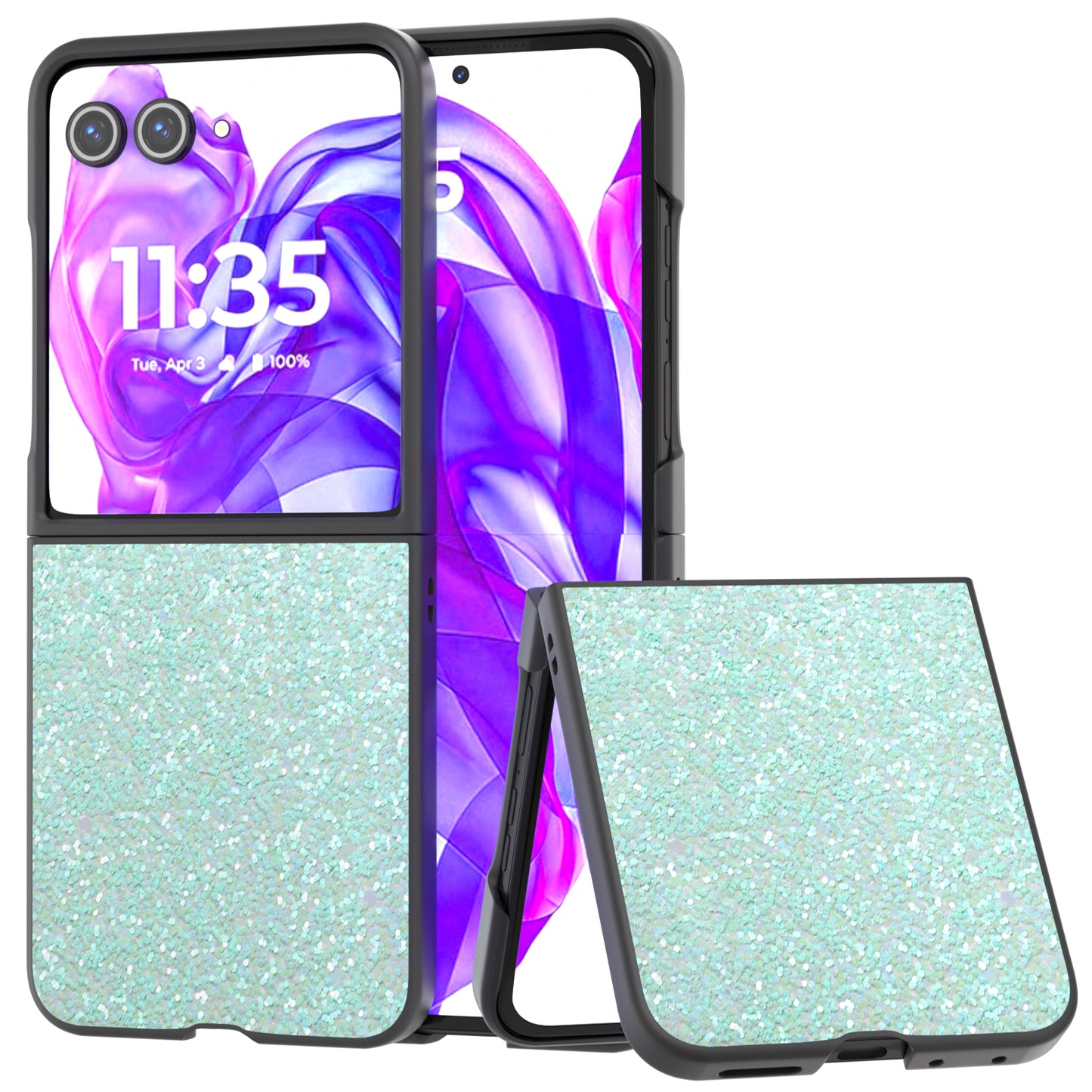 ABEEL For Motorola Razr 50 Ultra 5G Case Glitter PU Covered PC Phone Shell - Mint Green