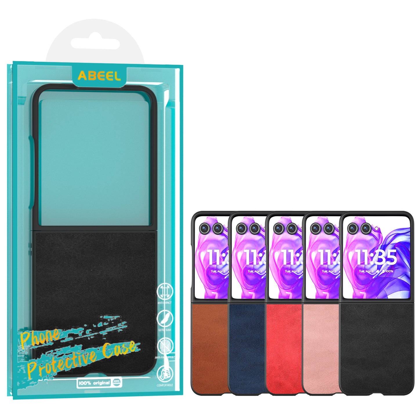 ABEEL For Motorola Razr 50 Ultra 5G Case Cowhide Texture Anti-Drop PU+PC Phone Cover - Black