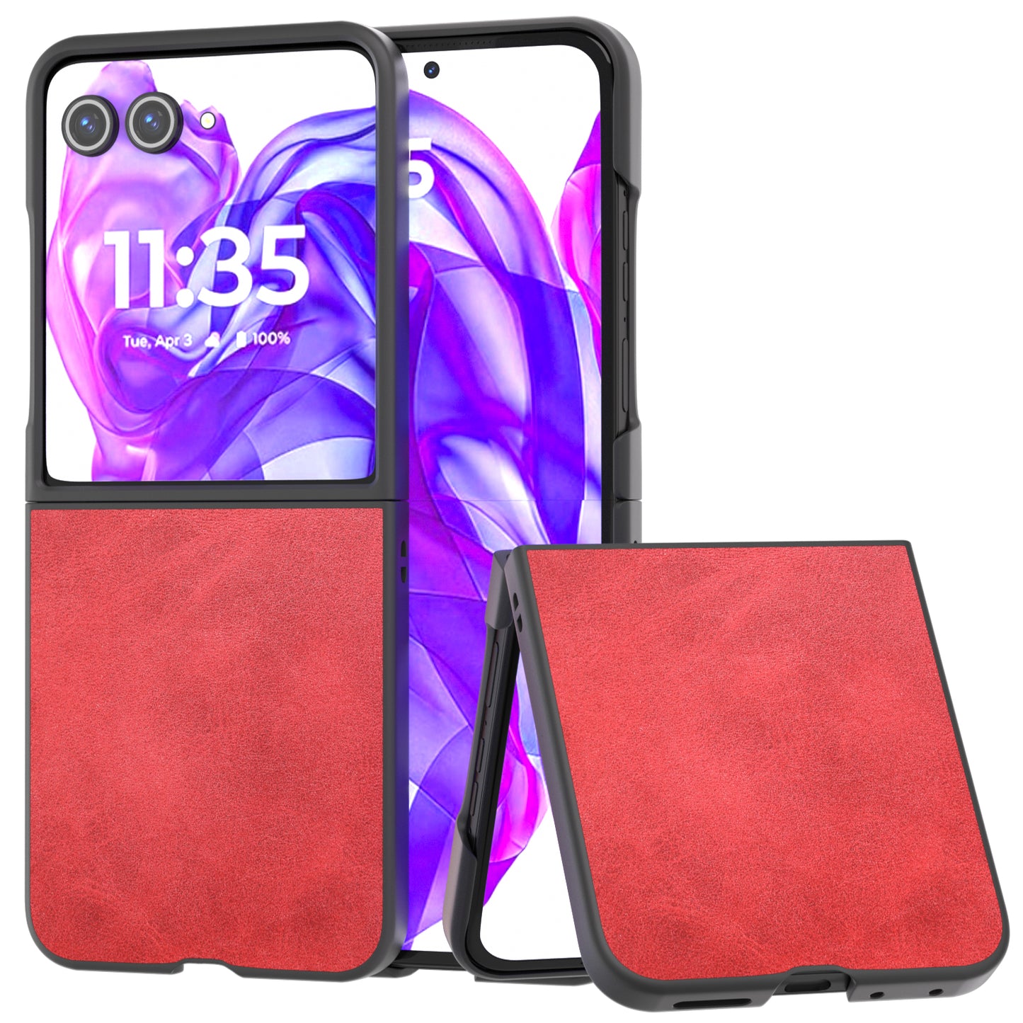 ABEEL For Motorola Razr 50 Ultra 5G Case Cowhide Texture Anti-Drop PU+PC Phone Cover - Red