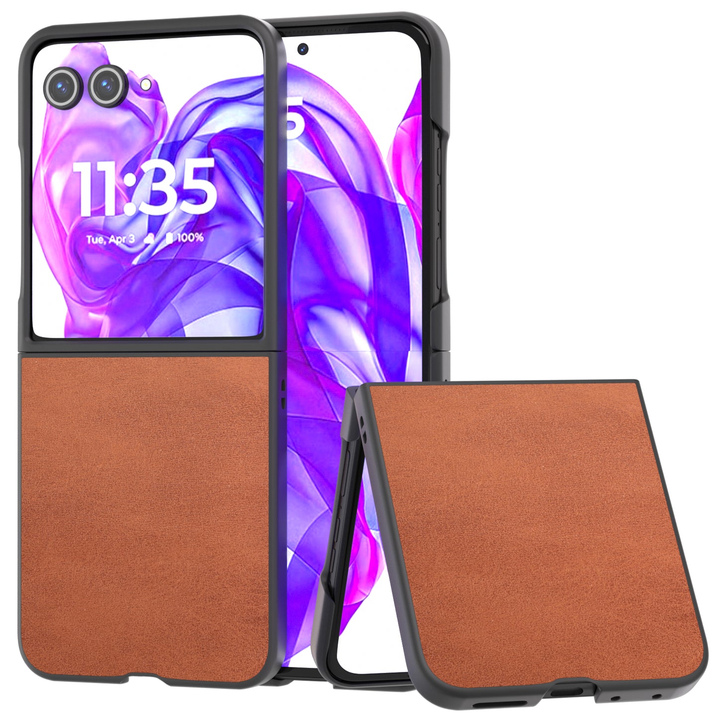 ABEEL For Motorola Razr 50 Ultra 5G Case Cowhide Texture Anti-Drop PU+PC Phone Cover - Brown