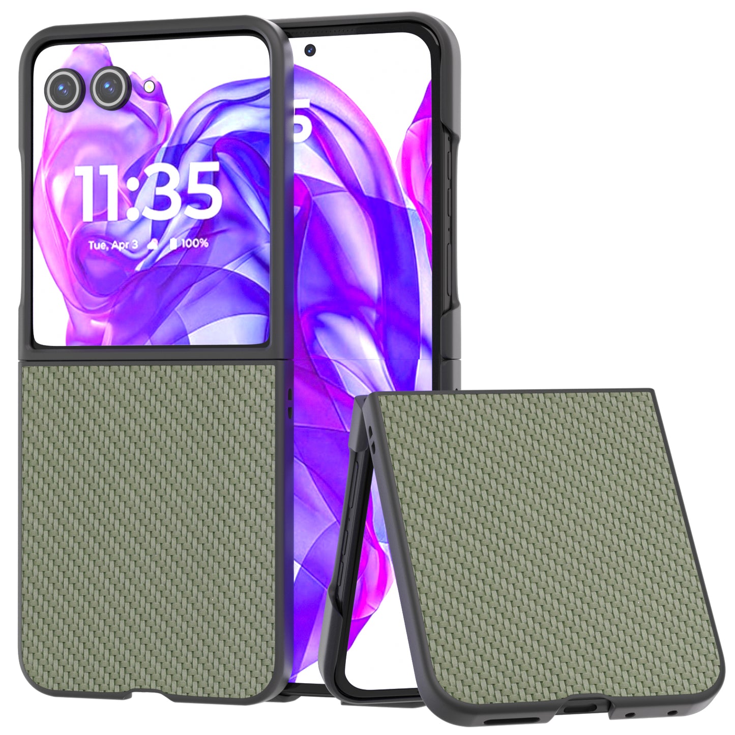 ABEEL For Motorola Razr 50 Ultra 5G Phone Case Carbon Fiber Texture PU+PC Cover - Green