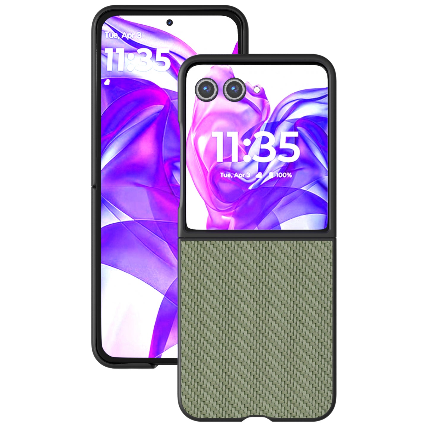 ABEEL For Motorola Razr 50 Ultra 5G Phone Case Carbon Fiber Texture PU+PC Cover - Green