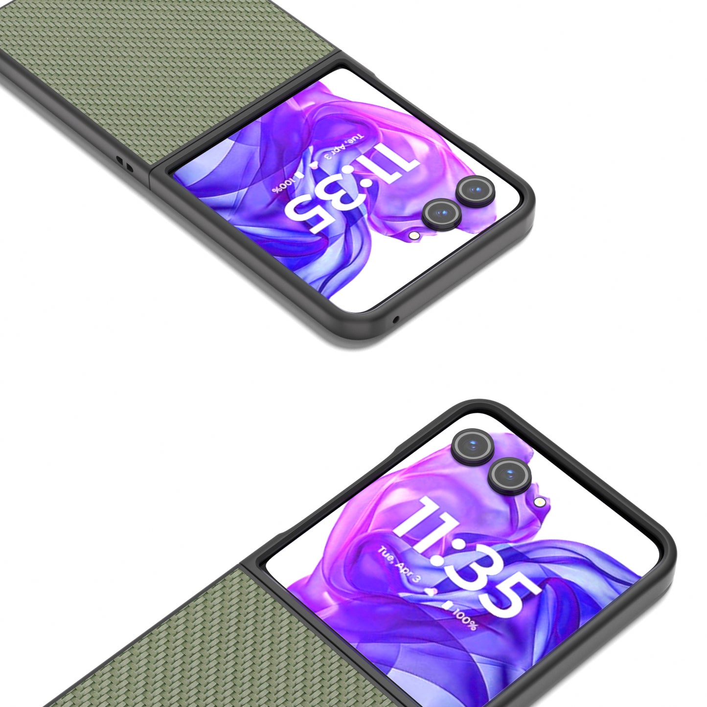 ABEEL For Motorola Razr 50 Ultra 5G Phone Case Carbon Fiber Texture PU+PC Cover - Green