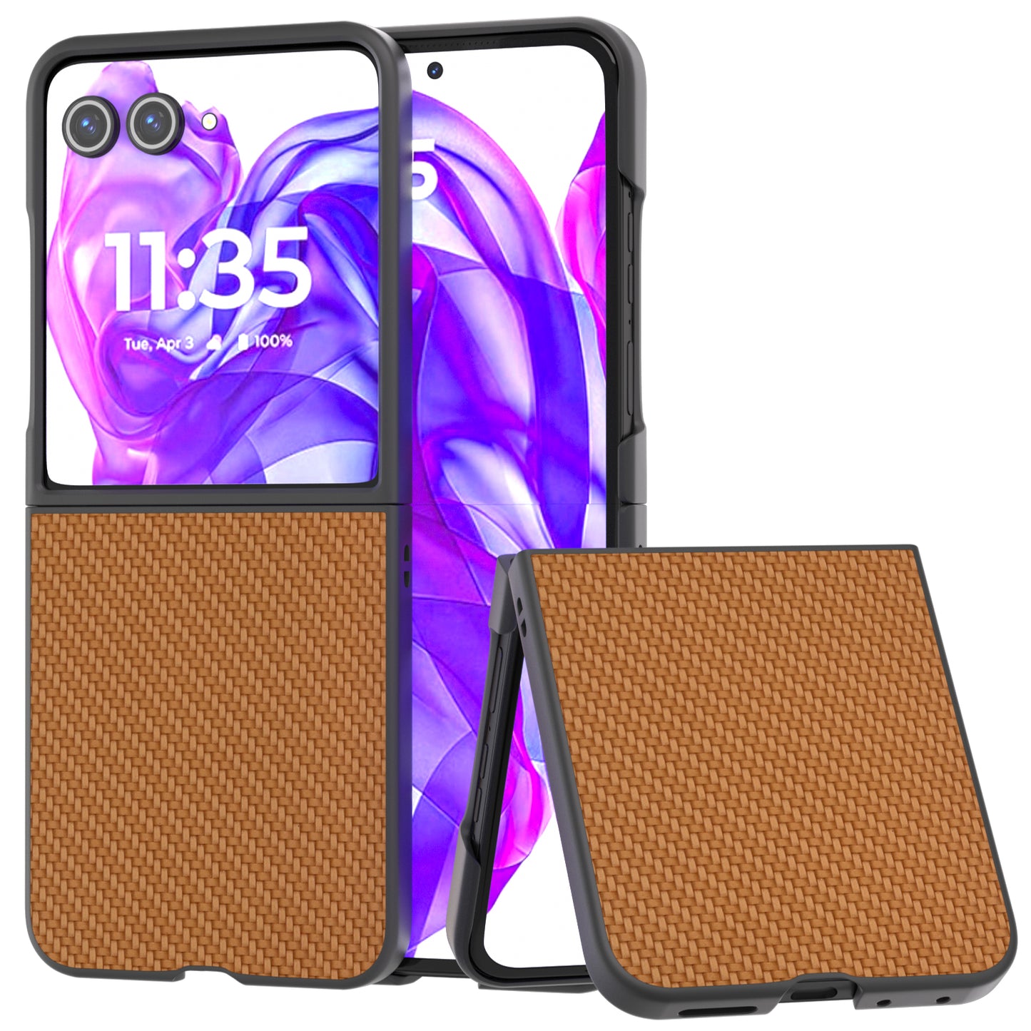 ABEEL For Motorola Razr 50 Ultra 5G Phone Case Carbon Fiber Texture PU+PC Cover - Light Brown