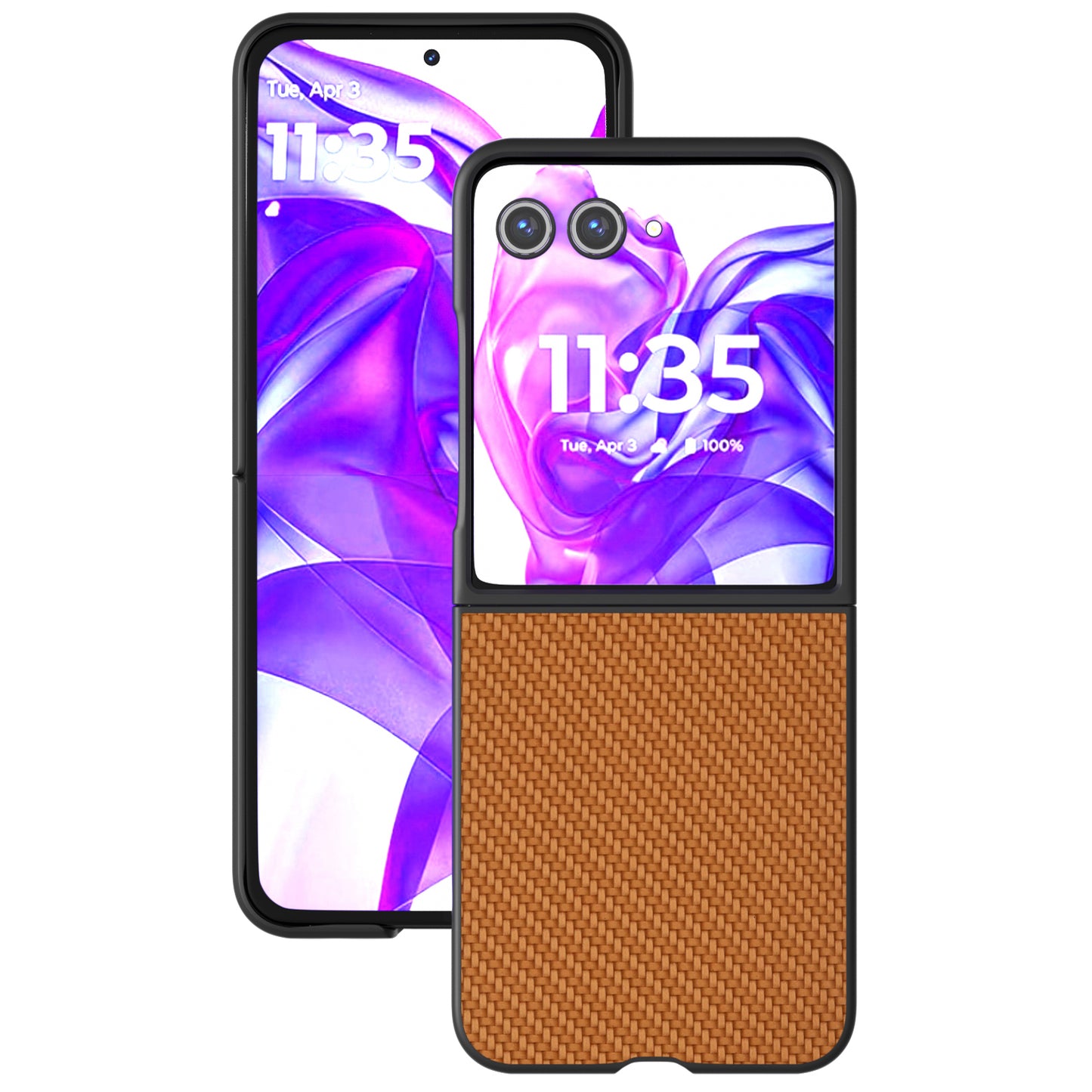 ABEEL For Motorola Razr 50 Ultra 5G Phone Case Carbon Fiber Texture PU+PC Cover - Light Brown