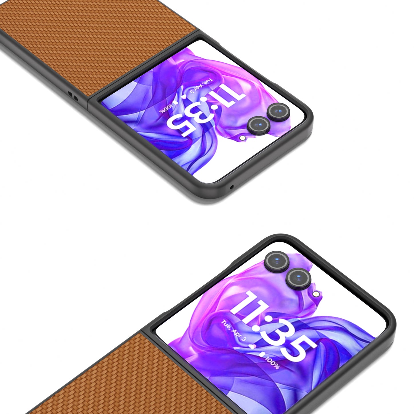 ABEEL For Motorola Razr 50 Ultra 5G Phone Case Carbon Fiber Texture PU+PC Cover - Light Brown