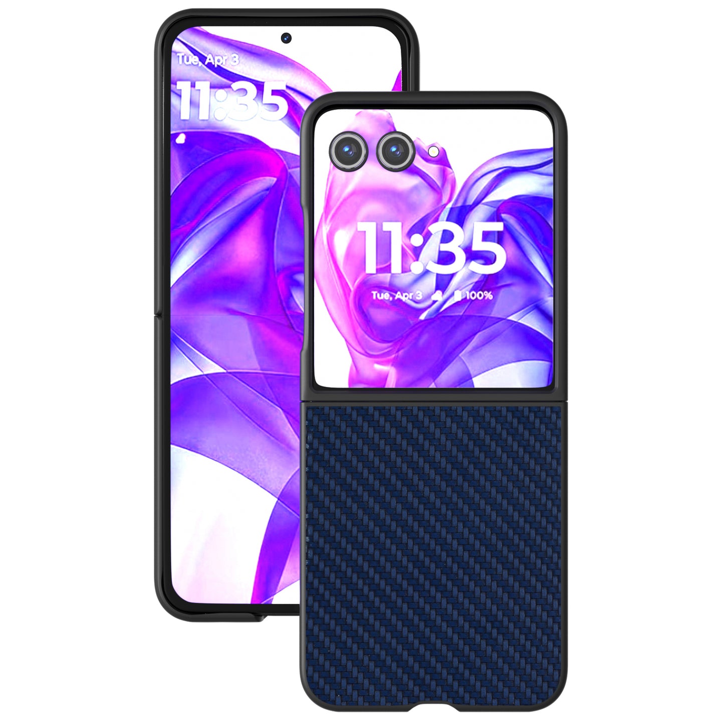 ABEEL For Motorola Razr 50 Ultra 5G Phone Case Carbon Fiber Texture PU+PC Cover - Blue