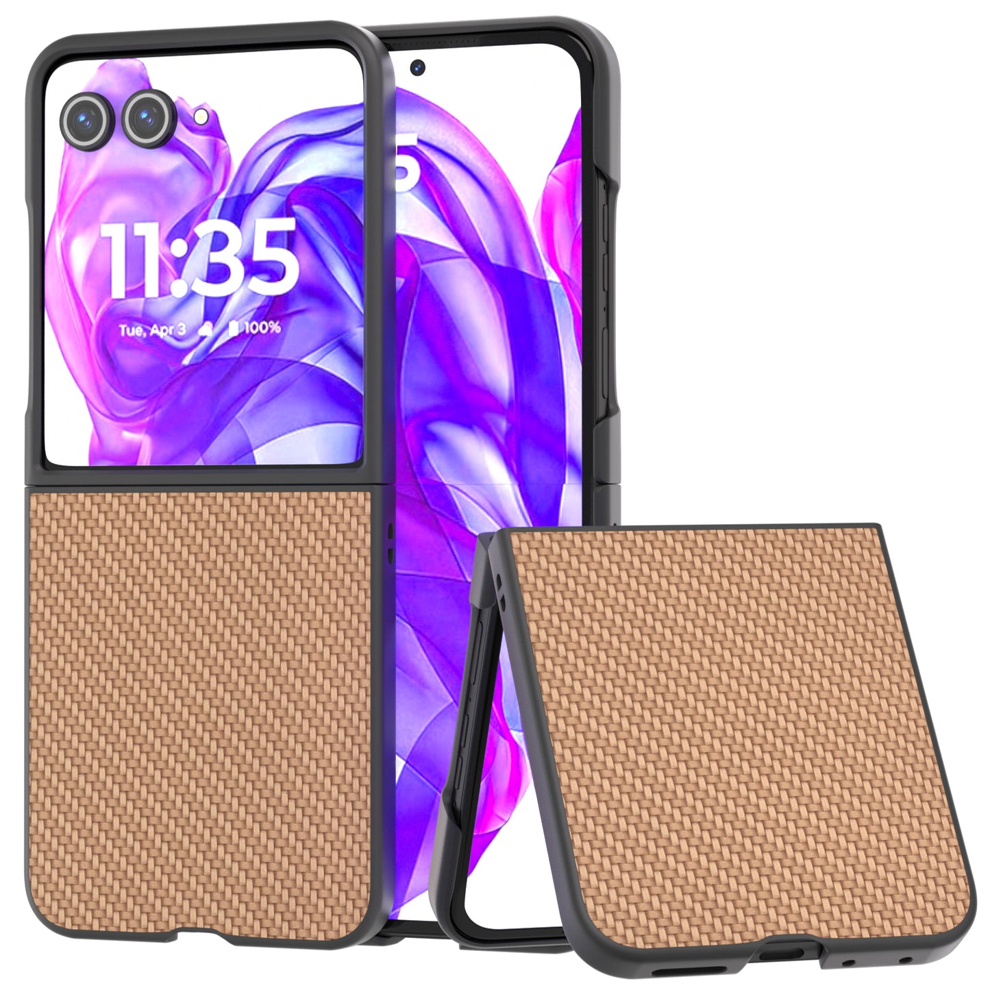 ABEEL For Motorola Razr 50 Ultra 5G Phone Case Carbon Fiber Texture PU+PC Cover - Light Yellow