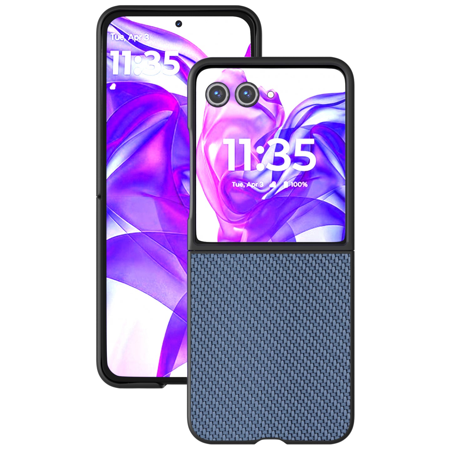 ABEEL For Motorola Razr 50 Ultra 5G Phone Case Carbon Fiber Texture PU+PC Cover - Baby Blue