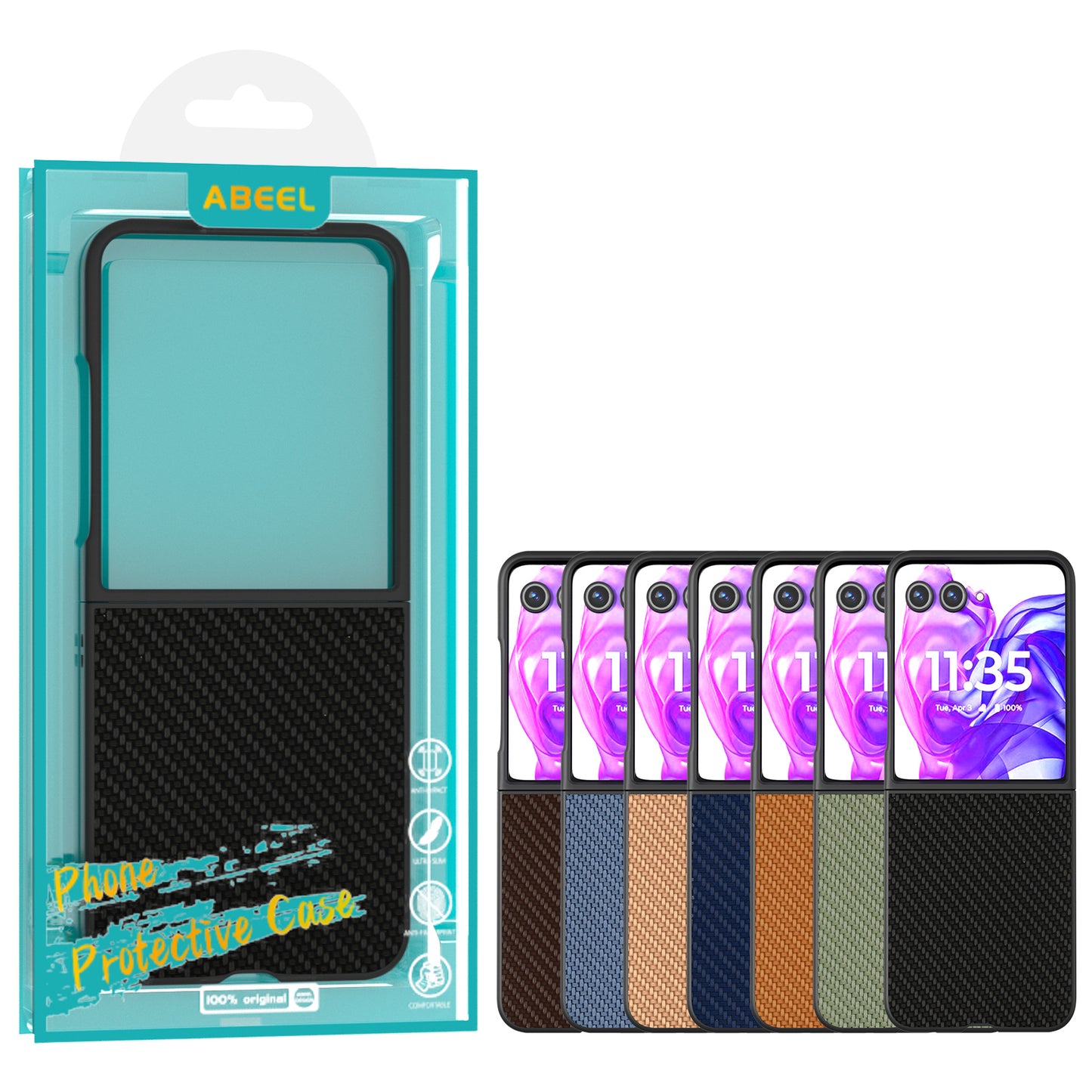 ABEEL For Motorola Razr 50 Ultra 5G Phone Case Carbon Fiber Texture PU+PC Cover - Black