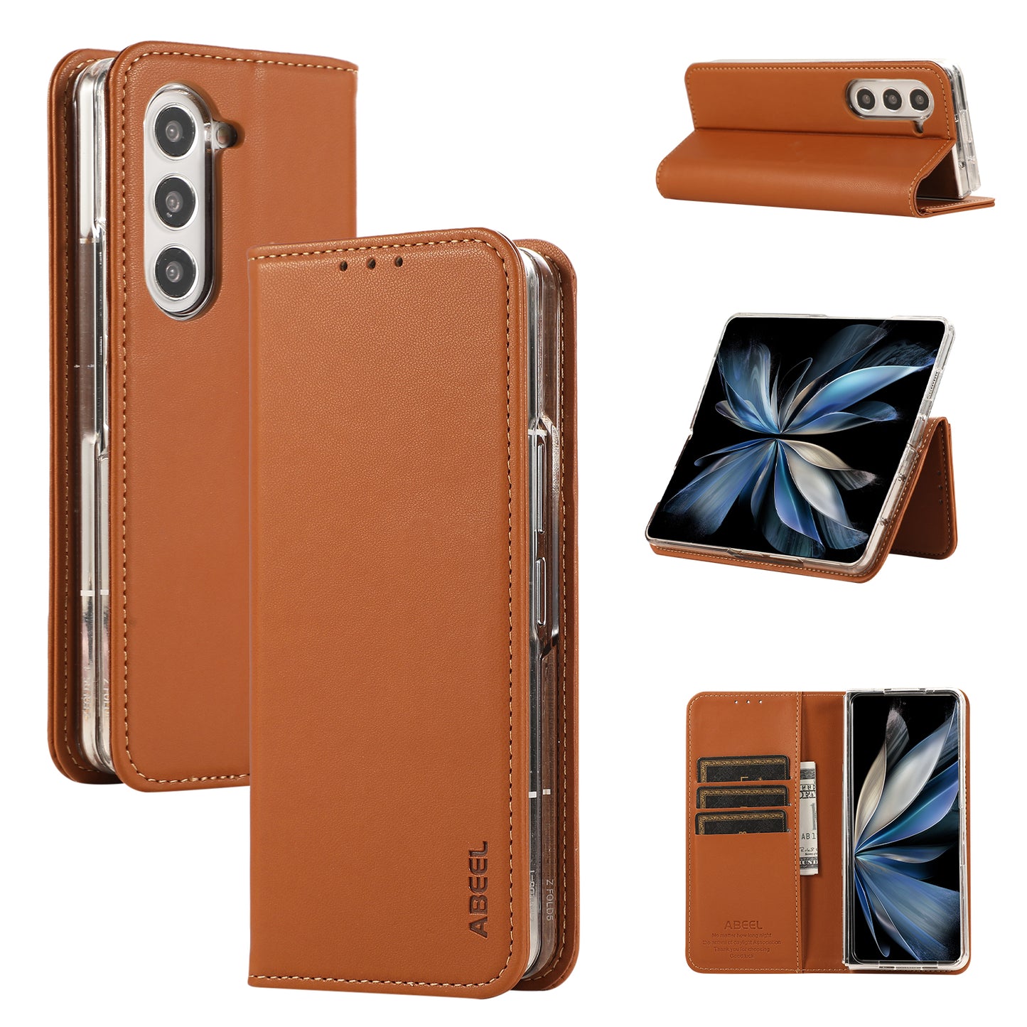 ABEEL For Samsung Galaxy Z Fold6 5G Phone Case RFID Blocking Leather Flip Cover - Brown