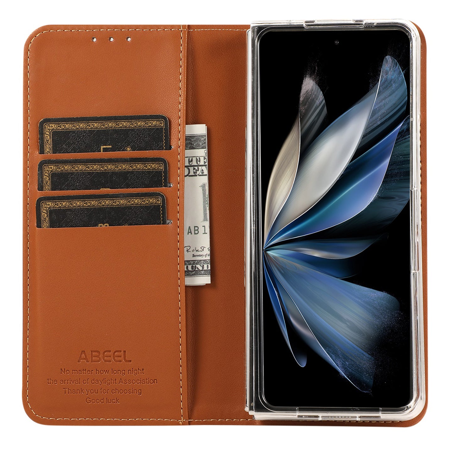 ABEEL For Samsung Galaxy Z Fold6 5G Phone Case RFID Blocking Leather Flip Cover - Brown