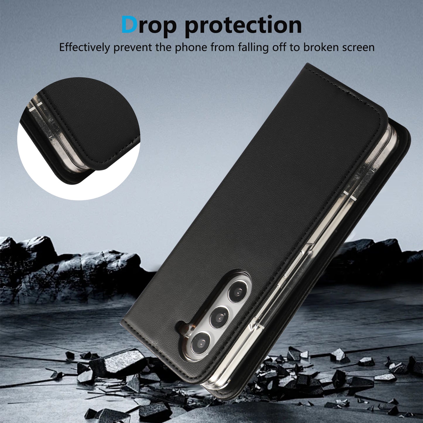 ABEEL For Samsung Galaxy Z Fold6 5G Phone Case RFID Blocking Leather Flip Cover - Black