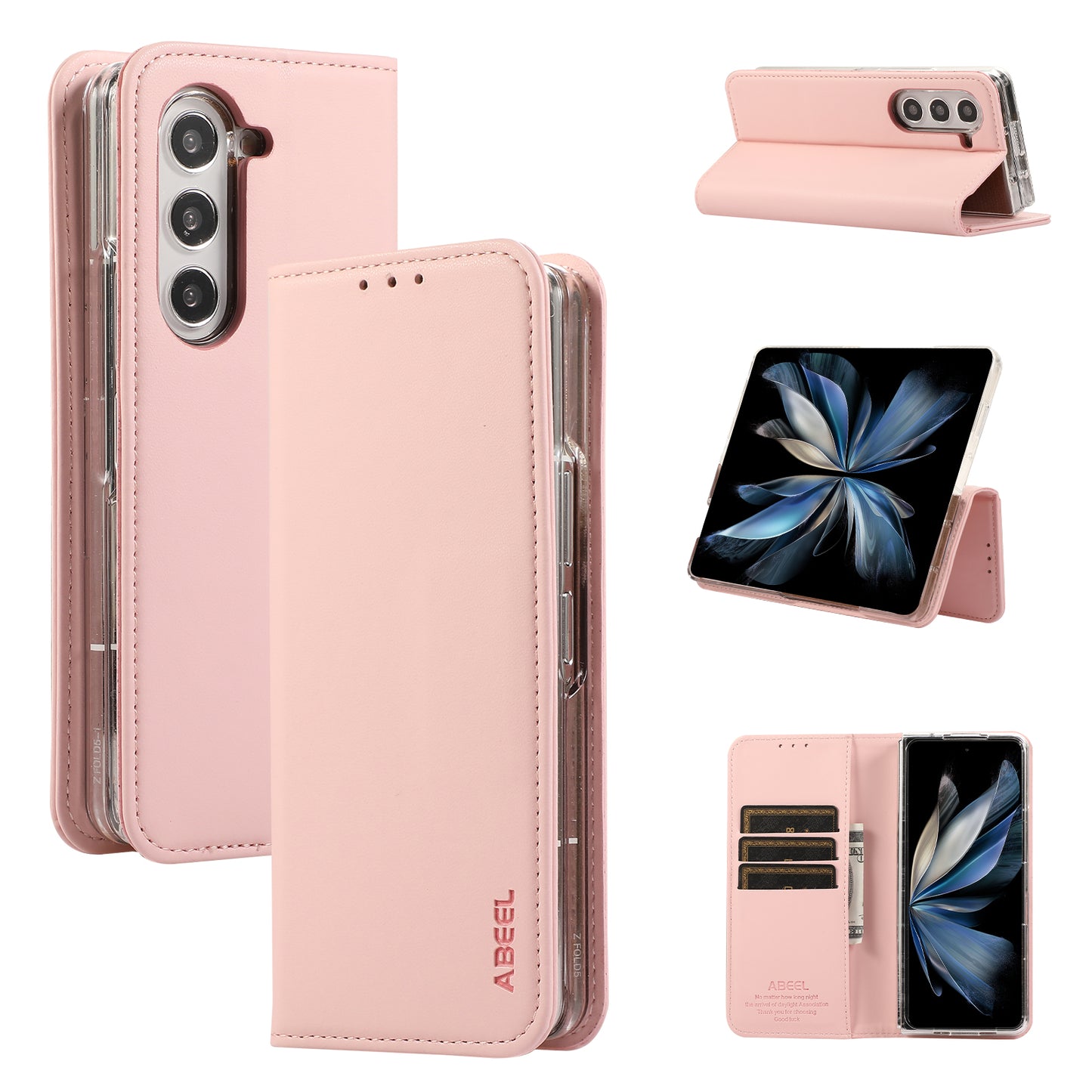 ABEEL For Samsung Galaxy Z Fold6 5G Phone Case RFID Blocking Leather Flip Cover - Pink