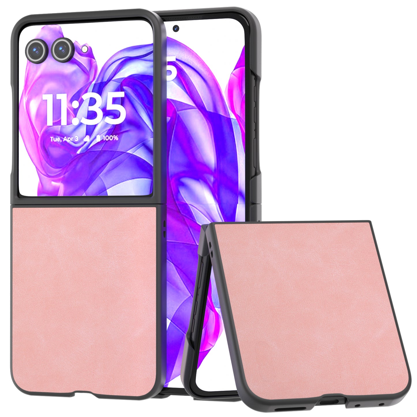 ABEEL For Motorola Razr 50 Ultra 5G Case Black Edge PU Leather+PC Folding Phone Cover - Pink