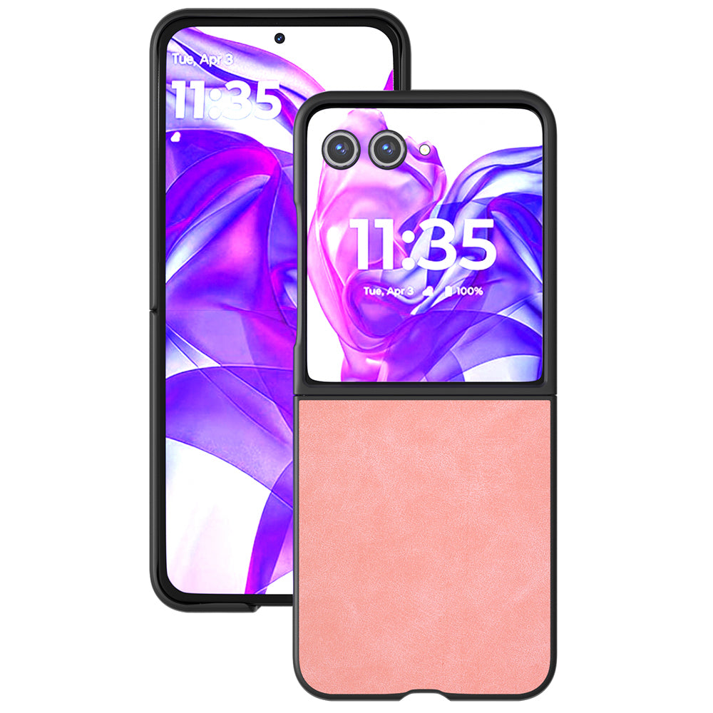 ABEEL For Motorola Razr 50 Ultra 5G Case Black Edge PU Leather+PC Folding Phone Cover - Pink