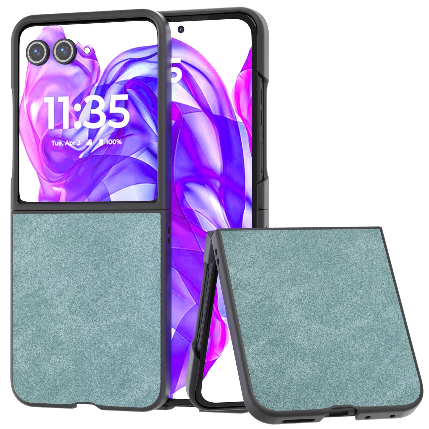 ABEEL For Motorola Razr 50 Ultra 5G Case Black Edge PU Leather+PC Folding Phone Cover - Baby Blue