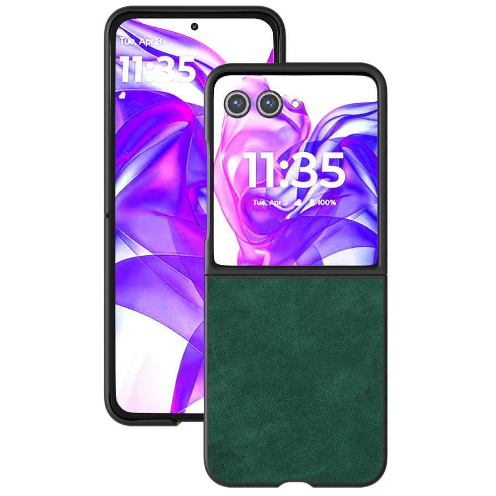 ABEEL For Motorola Razr 50 Ultra 5G Case Black Edge PU Leather+PC Folding Phone Cover - Green