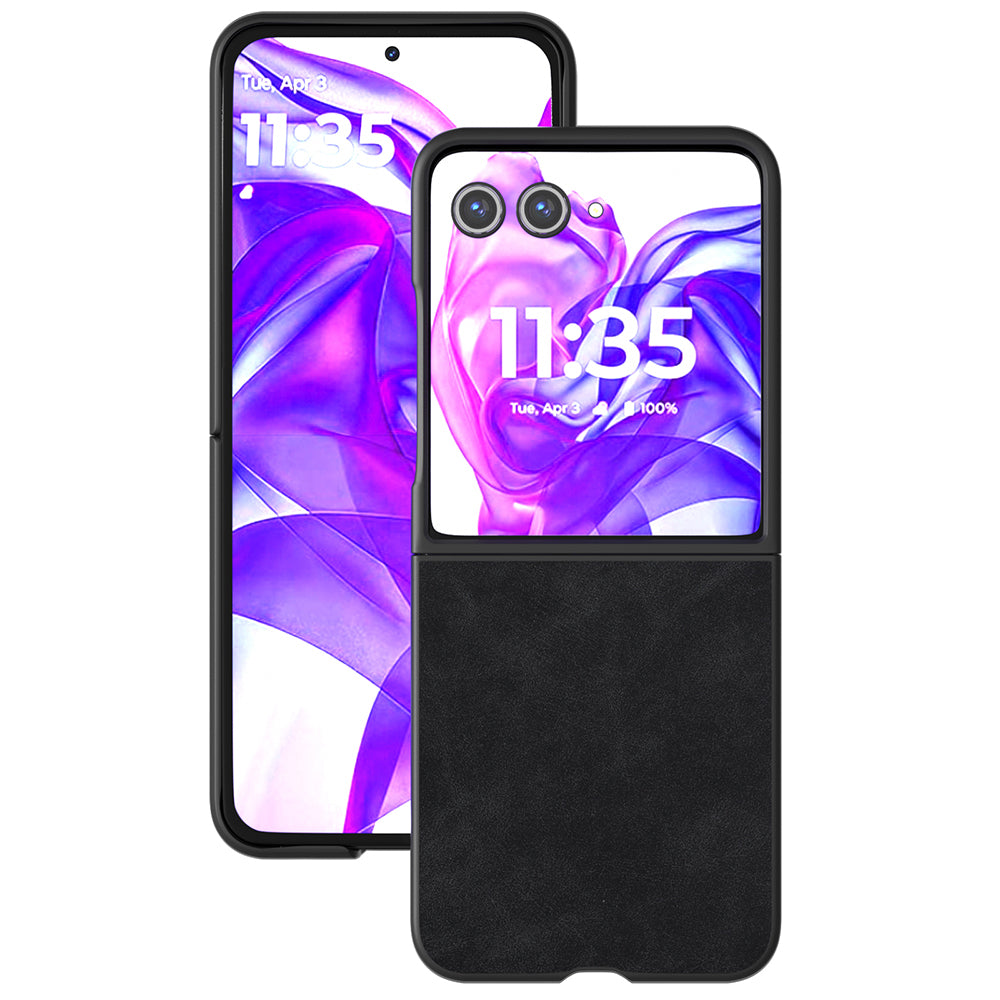 ABEEL For Motorola Razr 50 Ultra 5G Case Black Edge PU Leather+PC Folding Phone Cover - Black