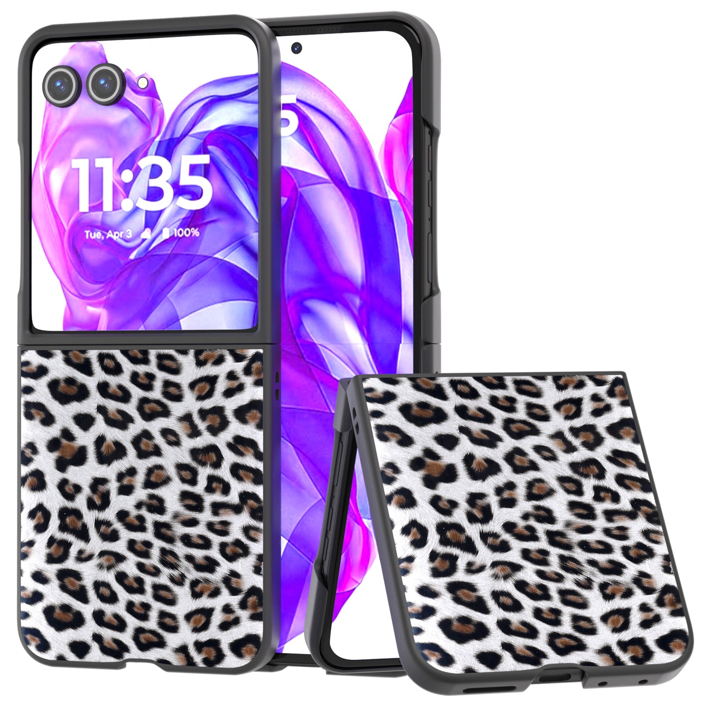 ABEEL For Motorola Razr 50 Ultra 5G Case PU+PC Back Phone Cover with Leopard Pattern - Silver